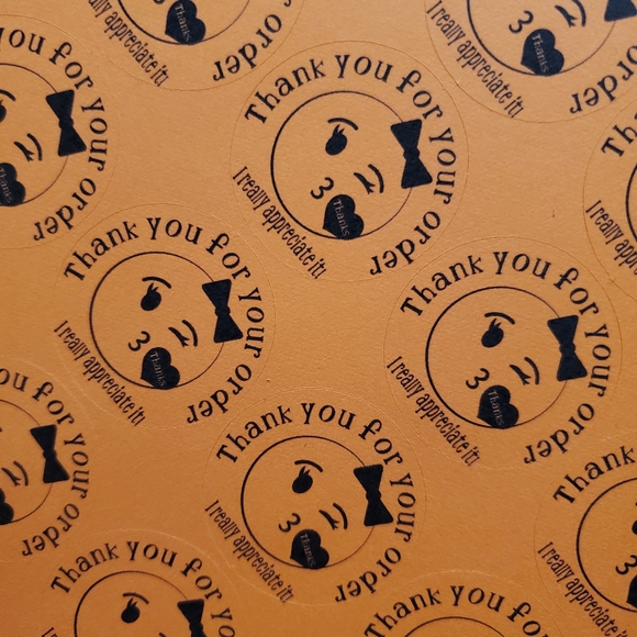 Thank You Stickers Florescent 1 Inch Orange Black - Picture 3 of 6